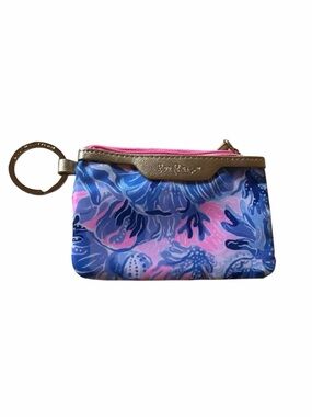 Lilly Pulitzer Pink and Blue Floral Key Pouch with Gold Trim